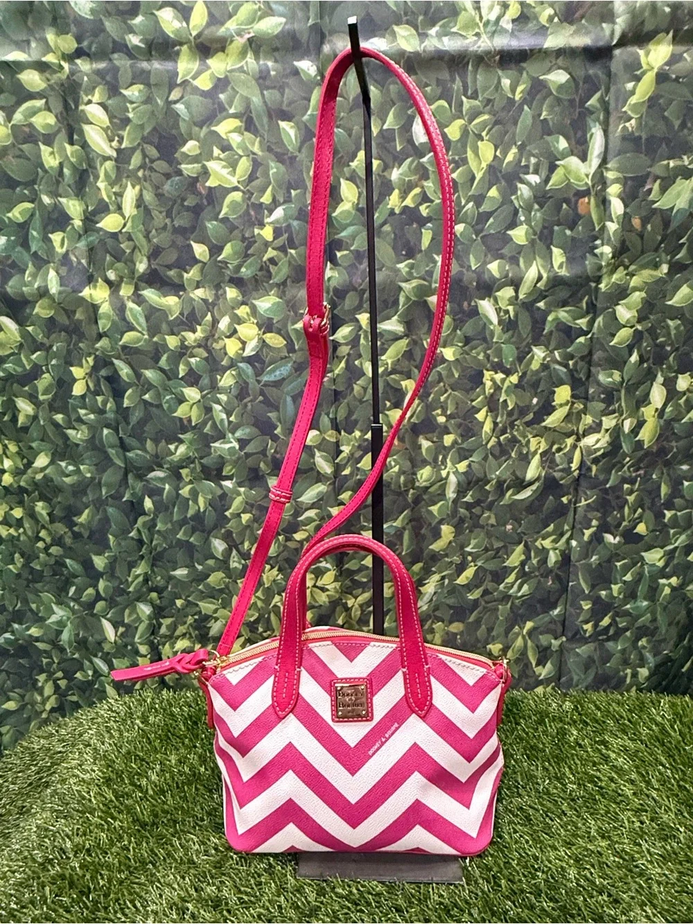 Dooney & Bourke Chevron Ruby Pink Striped Mini Satchel Crossbody Bag